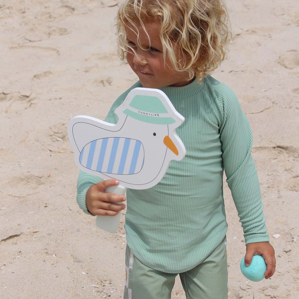 SUNNYLiFE Kids Velcro Beach Bats Sammy The Seagull Blue Stripe