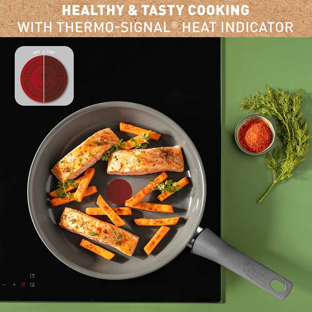 Tefal Revive Ceramic Induction Non-Stick Frypan heat indicator infographic at MyHouse