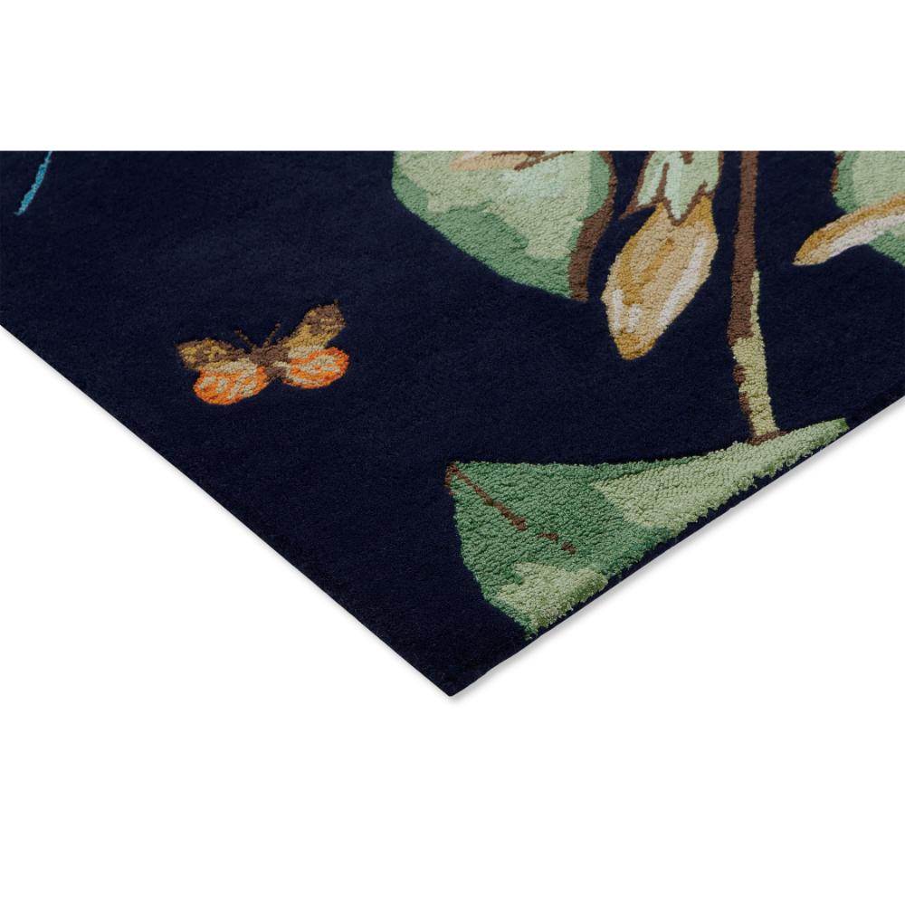 Hummingbird and floral blue wool rug detailed image - MyHouse