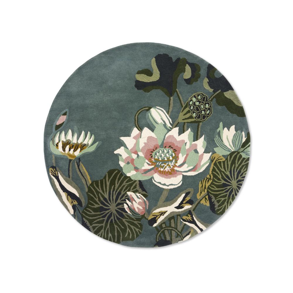 Wedgwood Waterlily Wool Round Rug Midnight Pond - MyHouse