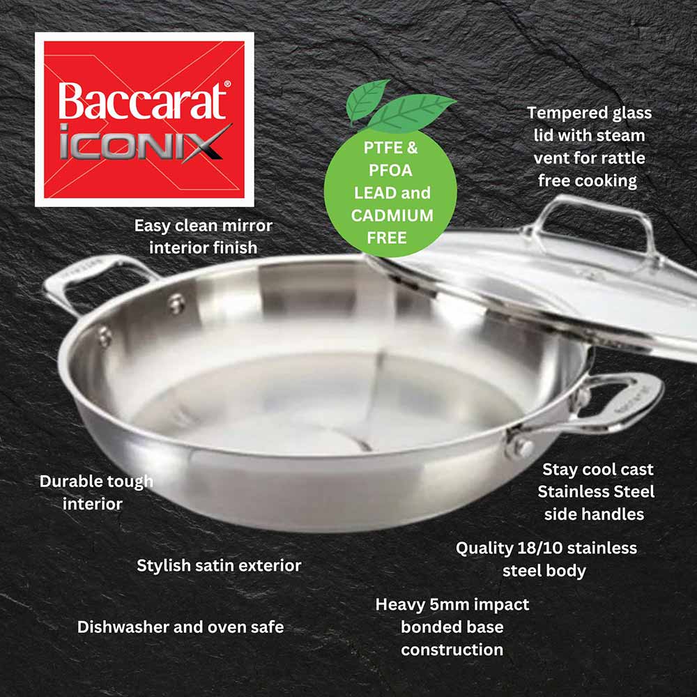Baccarat iconiX Stainless Steel Chef Pan with Lid features and benefits infographic at MyHouse