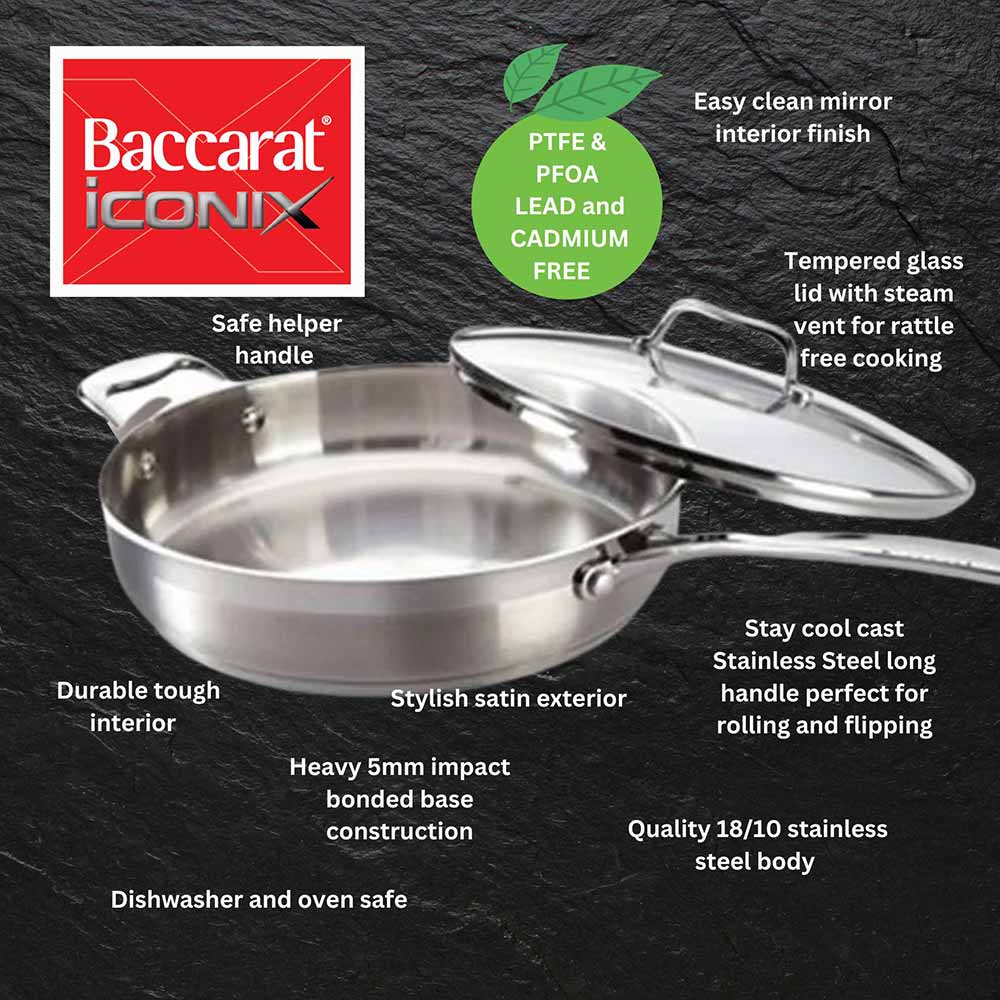Baccarat iconiX Saute Pan with Lid features and benefits infographic at MyHouse