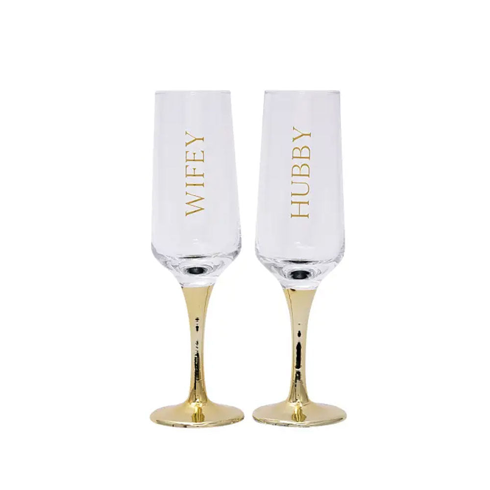 Splosh Set Of 2 Wifey & Hubby Champagne Flutes