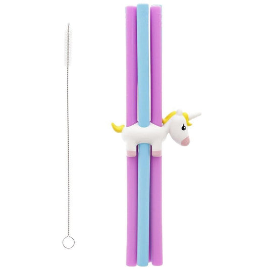 Joie Unicorn 6 Piece Silicone Straw Set with Holder & Cleaning Brush
